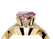 Halo Engagement Ring Setting for Fancy Pink Heart-Shaped Center with Pave Infinity Twist Band and Prong Head in Yellow Gold