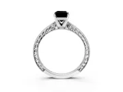 Solitaire Engagement Ring Setting for Fancy Black Emerald Cut Center with Engraved Milgrain Band and Prong Head in Platinum