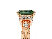 Solitaire Engagement Ring Setting for Fancy Green Emerald Cut Center with Filigree Band and Prong Head in Rose Gold