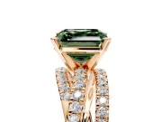 Solitaire Engagement Ring Setting for Fancy Green Asscher Cut Center with Woven 3-Strand Pave Band and Prong Head in Rose Gold