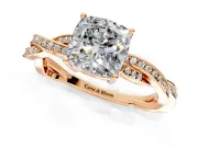 Solitaire Engagement Ring Setting for Cushion Cut Center with Twisted Pave Band and Prong Head in Rose Gold