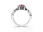 Vintage Station Engagement Ring Setting for Fancy Pink Round Cut Center with Accents and Prong Head in Sterling Silver