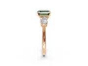 3 Stone Engagement Ring Setting for Fancy Green Asscher Cut Center with Large Pear-Shaped Accents and Prong Head in Rose Gold