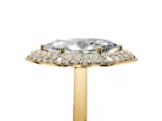 Halo Engagement Ring Setting for Marquise Center with Plain Tapered Band and Prong Head in Yellow Gold