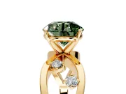 Solitaire Engagement Ring Setting for Fancy Green Round Cut Center with Criss-Cross Accent Band and Prong Head in Yellow Gold