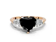 3 Stone Engagement Ring Setting for Fancy Black Heart-Shaped Center with Large Pear-Shaped Accents and Prong Head in Rose Gold