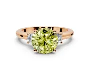 3 Stone Engagement Ring Setting for Fancy Yellow Round Cut Center with Wide Plain Band and Prong Head in Rose Gold