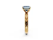 Solitaire Engagement Ring Setting for Fancy Blue Asscher Cut Center with XO Engraved Band and Prong Head in Yellow Gold