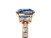 Paired Accent Engagement Ring Setting for Fancy Blue Asscher Cut Center with Pave Band and Prong Head in Rose Gold