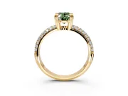 Solitaire Engagement Ring Setting for Fancy Green Oval Center with Multi-Row Pave Accents and Basket Head in Yellow Gold