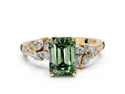 Solitaire Engagement Ring Setting for Fancy Green Emerald Cut Center with Marquise Accent Twist Band and Prong Head in Yellow Gold