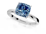 Solitaire Engagement Ring Setting for Fancy Blue Cushion Cut Center with Thin Rounded Plain Band and Prong Head in White Gold