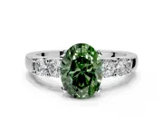 5 Stone Engagement Ring Setting for Fancy Green Oval Center with Plain Band and Prong Head in Sterling Silver