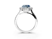 Milgrain Floral Halo Engagement Ring Setting for Fancy Blue Heart-Shaped Center with Pave Band and Prong Head in Sterling Silver