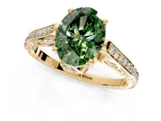 Cathedral Engagement Ring Setting for Fancy Green Oval Center with Antique-Style Pave Band and Prong Head in Yellow Gold