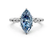 Solitaire Engagement Ring Setting for Fancy Blue Marquise Center with Bezel-Dot Beaded Band and Prong Head in Sterling Silver