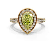 Milgrain Halo Engagement Ring Setting for Fancy Yellow Pear-Shaped Center with Three-Sided Pave Band and Prong Head in Yellow Gold