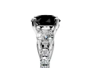 3 Stone Engagement Ring Setting for Fancy Black Round Cut Center with Crossover Basket, Pave Band and Prong Head in Platinum