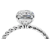 Solitaire Engagement Ring Setting for Radiant Cut Center with Plain Twisted Rope Band and Prong Head in White Gold