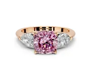3 Stone Engagement Ring Setting for Fancy Pink Cushion Cut Center with Large Pear-Shaped Accents and Prong Head in Rose Gold