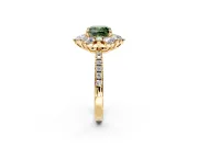 Floral Halo Engagement Ring Setting for Fancy Green Cushion Cut Center with Pave Accents and Prong Head in Yellow Gold