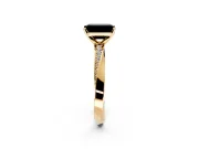 Side Accent Engagement Ring Setting for Fancy Black Emerald Cut Center with Accent Shoulders and Prong Head in Yellow Gold