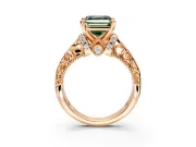 Solitaire Engagement Ring Setting for Fancy Green Asscher Cut Center with Filigree Accent Basket and Prong Head in Rose Gold