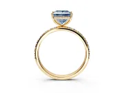 Hidden Halo Engagement Ring Setting for Fancy Blue Princess Cut Center with Pave Band and Prong Head in Yellow Gold