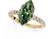Solitaire Engagement Ring Setting for Fancy Green Marquise Center with Large Accent Band and Prong Head in Yellow Gold