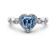 Milgrain Bezel Engagement Ring Setting for Fancy Blue Heart-Shaped Center with Marquise Stations and Bezel Head in Sterling Silver