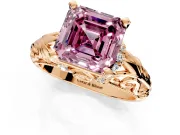 Solitaire Engagement Ring Setting for Fancy Pink Asscher Cut Center with Filigree Accent Basket and Prong Head in Rose Gold