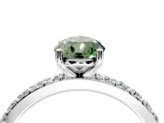 Solitaire Engagement Ring Setting for Fancy Green Pear-Shaped Center with Round Cut Pave Band and Prong Head in Platinum