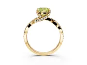 Solitaire Engagement Ring Setting for Fancy Yellow Cushion Cut Center with Narrow Twist Pave Band and Prong Head in Yellow Gold