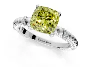Rope Engagement Ring Setting for Fancy Yellow Cushion Cut Center with Accent Shoulders and Prong Head in White Gold