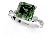 Solitaire Engagement Ring Setting for Fancy Green Asscher Cut Center with Milgrain Bezel Accents and Prong Head in Platinum