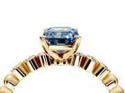 Solitaire Engagement Ring Setting for Fancy Blue Emerald Cut Center with Bezel-Dot Beaded Band and Prong Head in Yellow Gold