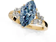Solitaire Engagement Ring Setting for Fancy Blue Marquise Center with Marquise Flower Shoulders and Prong Head in Yellow Gold