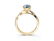 Baguette Engagement Ring Setting for Fancy Blue Oval Center with Alternating Bar-Set Band and Prong Head in Yellow Gold