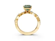 Solitaire Engagement Ring Setting for Fancy Green Princess Cut Center with Bar-Station Pave Twist and Prong Head in Yellow Gold
