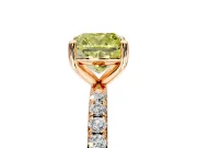 Solitaire Engagement Ring Setting for Fancy Yellow Cushion Cut Center with Micro Pave Band and Prong Head in Rose Gold