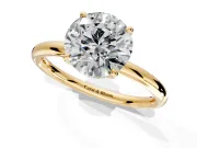 Hidden Halo Engagement Ring Setting for Round Cut Center with Thin Rounded Band and Prong Head in Yellow Gold
