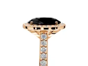 Halo Engagement Ring Setting for Fancy Black Oval Center with Pave Accents, Heart Basket and Prong Head in Rose Gold