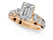 Solitaire Engagement Ring Setting for Emerald Cut Center with Graduated Shared Prongs and Prong Head in Rose Gold