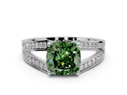 Split Shank Engagement Ring Setting for Fancy Green Cushion Cut Center with Pave Split Shank and Prong Head in White Gold