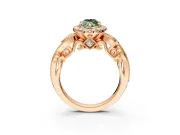 Milgrain Halo Engagement Ring Setting for Fancy Green Marquise Center with Shoulder Bezels and Prong Head in Rose Gold