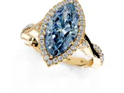 Halo Engagement Ring Setting for Fancy Blue Marquise Center with Twist Band and Prong Head in Yellow Gold