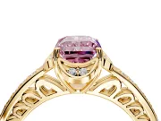 Floral Engagement Ring Setting for Fancy Pink Radiant Cut Center with Four Accent Clusters and Prong Head in Yellow Gold