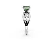 Solitaire Engagement Ring Setting for Fancy Green Asscher Cut Center with Criss-Cross Accent Band and Prong Head in White Gold