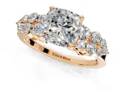 Cluster Engagement Ring Setting for Cushion Cut Center with 2-Row Shoulder Clusters and Prong Head in Rose Gold