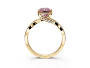 Solitaire Engagement Ring Setting for Fancy Pink Radiant Cut Center with Narrow Twist Pave Band and Prong Head in Yellow Gold